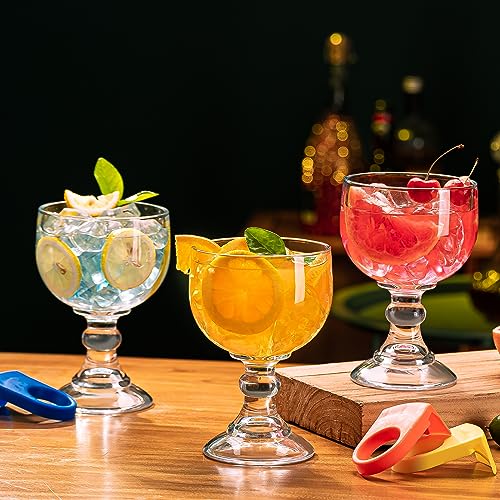 wookgreat Schooner Beer Glasses 21.5 Oz Set of 4, Extra Large Margarita Glass With 4 Color Clips, Shrimp Cocktail Goblet, Large Stemmed Glasses With Thick Bottom, Crystal Clear Bar Glassware