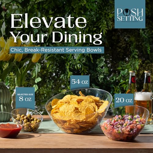Posh Setting - Clear Plastic Serving Bowls for Party Angled Bowls Disposable Chip Bowls Candy Bowls for Party Table Salad and Fruit Bowls for Buffets Wedding Serving Bowls-Clear, 8 OZ, 5 Pack