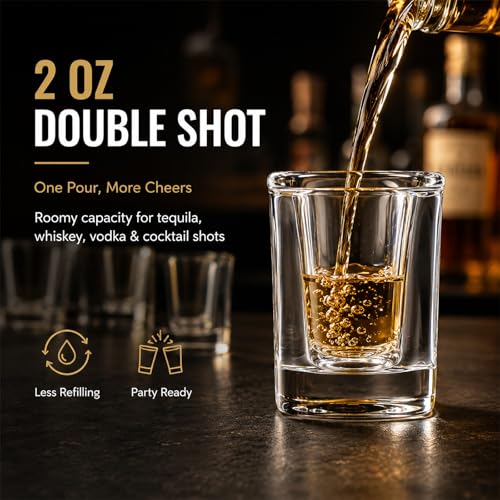 Ruckae 12 Pack 2 OZ Shot Glasses Set Clear Shot Glasses Bulk with Heavy Base Bar Square Glass Shot Cups for Vodka Tequila Whiskey Liquor