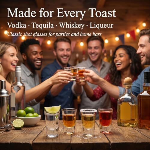 Ruckae 24 Pack 1 OZ Shot Glasses Set Shot Glass with Heavy Base Clear Shot Glasses Bulk for Vodka Tequila Whiskey Liquor