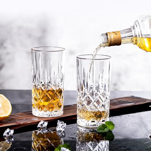 binsakao Highball Glasses Collins Tall Beverage Set of 6, 14 Ounce Cups Glassware for Drinks, Water, Beer, Soda