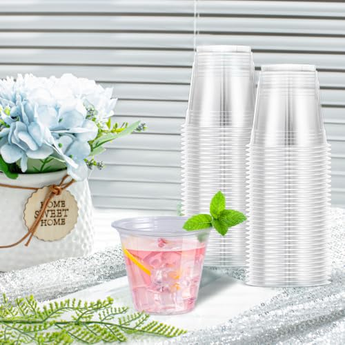 Lamosi 100 Pack 9 oz Clear Plastic Cups, Disposable Cups Wine Cocktail Punch, Sturdy & Food Safe Plastic Cup for Party & Wedding