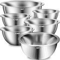 DUTZUN Heavy-Duty Stainless Steel Mixing Bowls Set of 5 plus 3QT Colander, Nesting Kitchen Metal Bowl for Baking Prep Salads Serving Cooking, Dishwasher Safe — 4.0 to 0.8 QT