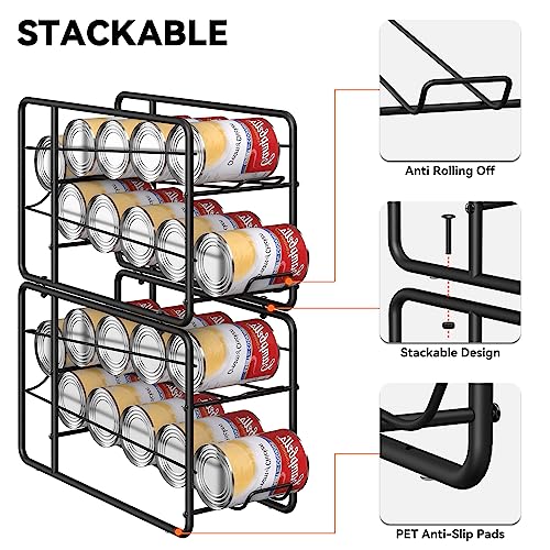 MOOACE 4 Pack Can Dispenser Rack, Stackable Soda Can Organizer Holder for Canned Food Storage Kitchen Cabinet Pantry Countertop, Black