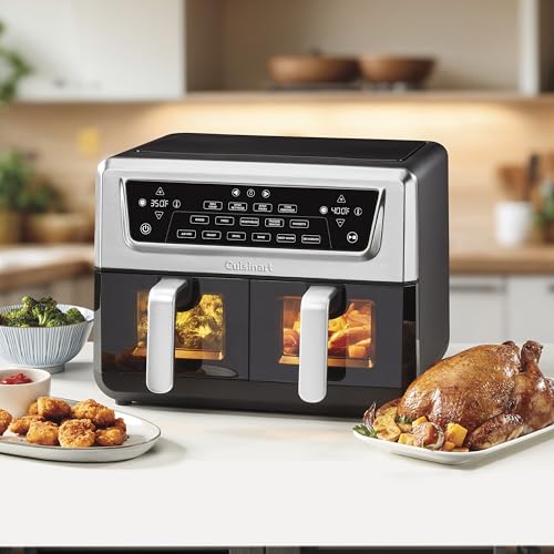 Cuisinart Dual Basket Air Fryer, Two Baskets 11 Qt in Total, 6 Functions: Air Fry, Roast, Bake, Broil, Dehydrate & Keep Warm, Features Sync Finish & Sync Settings, Toss Reminder & Auto-Pause, ADZ-112