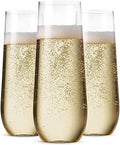 Munfix 48 Pack Stemless Plastic Champagne Flutes Disposable 9 Oz Clear Plastic Toasting Glasses Shatterproof Recyclable and BPA-Free