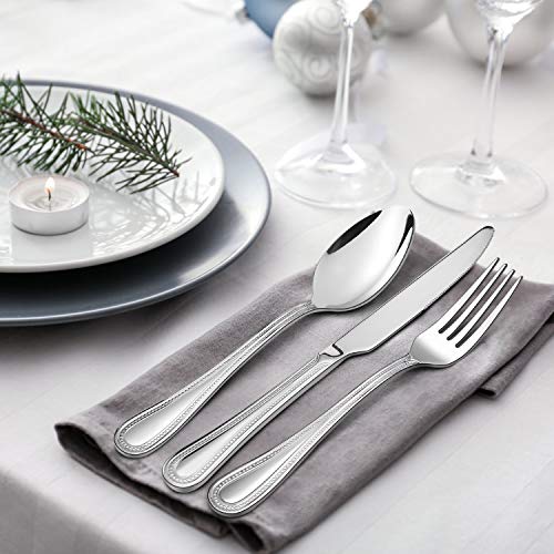 HaWare 65-Piece Silverware Set with Serving Utensils, Stainless Steel Flatware Service for 12, Pearled Edge Tableware Cutlery for Home Restaurant Party, Mirror Polished, Dishwasher Safe