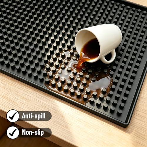 XieNie Bar Mat, 6" x 12" Black Small Coffee Mat for Home Bar Kitchen Countertop, Non-Slip Service Spill Mat for Cocktail Bartender Accessories, PVC Counter Top Cup Glasses Drying Mats, 1Pac