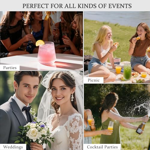 56 Pack Ribbed Origami Ripple Plastic Glasses, 32 Pcs 9 OZ Stemless Champagne Flutes & 24 Pcs 14 OZ Plastic Wine Glasses, BPA-Free Disposable Shatterproof Toasting Glasses for Weddings Parties