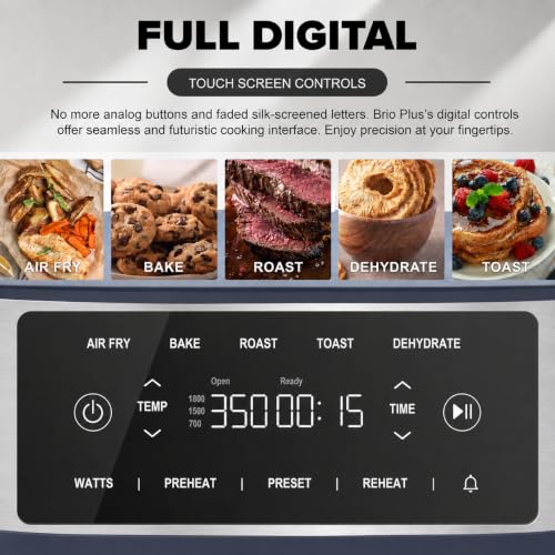 Nuwave Brio Plus 6-in-1 Air Fryer, 7-Qt Large Capacity, 50°F–400°F Precise Temp Control, Non-Toxic PFAS-Free Nonstick, Air Fry, Bake, Roast, Toast, Dehydrate, Reheat, 100 Presets, Dishwasher Safe
