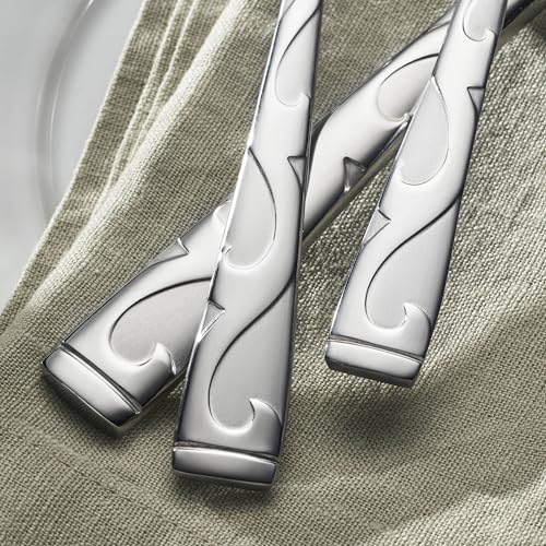 Oneida Silverware Set For 8, Tuscany 45-Piece Everyday Flatware Set with Serving Utensils, Service For 8, 18/0 Stainless Steel, Dishwasher Safe, Knives Spoons And Forks Sets, Dining (Silver, 45 Piece)