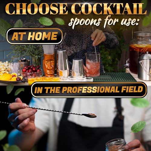 4 Pcs Bar Spoon Cocktail Mixing – 12'' Long Stainless Steel Cocktail Stirrers with Polished Surface – Home Bars, Coffee & Dirty Soda Bar Supplies, Practical Gift for Drink Mixing Lovers | Sugar Spoon