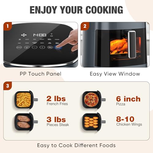 Sweetcrispy Air Fryer 6 Quarts with Window, 12-in-1 Square Airfryer Oven for Family, 400°F Rapid Air Crispy Technology, Roast Bake Dehydrate, Nonstick & Easy-Clean Basket