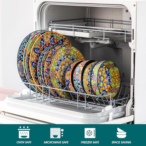 vancasso 12 Pieces Dinnerware Sets, Plates and Bowls Set, Porcelain Dishes Set for 4, Microwave and Dishwasher Safe, Scratch Resistant, Bohemian Style Dining Ware Service for 4, Series SIMI