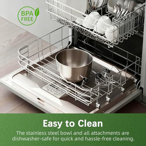 CKEMU Stand Mixer, Compact & Space-Saving, Stainless Steel Bowl, Unique & Playful Design, Effcient 300W Motor, Dishwasher-Safe Attachments, SM-2549A (Pink)