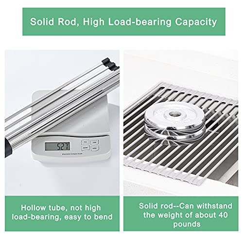 Roll Up Dish Drying Rack Over Sink, 17.5" x 13" Silicone Coated Stainless Steel Sink Drying Rack, Foldable Dish Drainer Rack for Kitchen Counter, Heat Resistant, Non-Slip, Space Saving, Gray