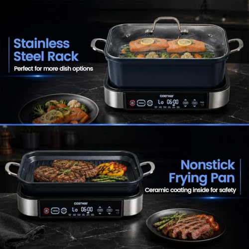 COSTWAY 6-in-1 Programmable Slow Cooker with Sous Vide, 6.8 Quart, Steam, Fry, Rice & Keep Warm Functions, Adjustable Timer & Temp Control, Nonstick Removable Pot, Dishwasher Safe Parts