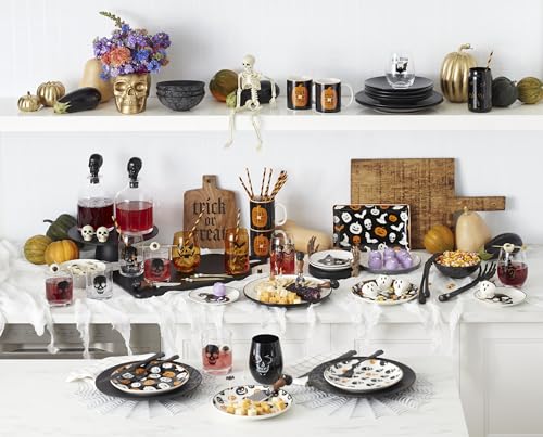 Oneida Barware, Vintro Halloween Can Cooler Glasses, Set of 4, Dishwasher Safe, Made of Glass, Spooky Drinking Glasses Set, Halloween Decor Indoor, Skeletons and Bats Design (4 Piece, 16 Oz Capacity)