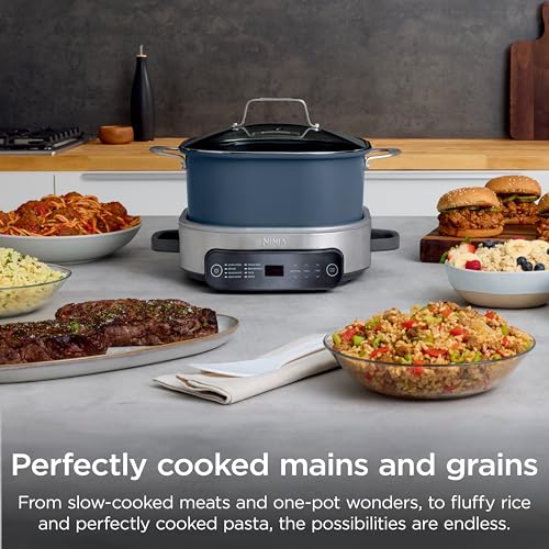 Ninja MC1101 Foodi Everyday Possible Cooker Pro, 8-in-1 Versatility, One-Pot Faster Cooking Replaces 10 Tools, Family-Sized Capacity with Adjustable Temp Control, 6.5 quarts, Midnight Blue