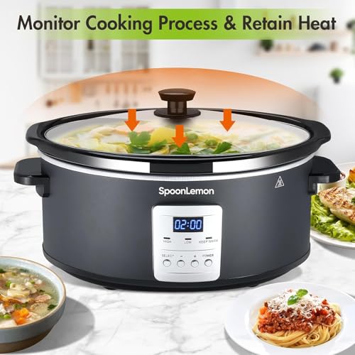 7QT 280W Electric Slow Cooker, Digital 20H Timer & 3-Level Heat Settings, Oval Ceramic Inner Pot, Black, for Family Dinners