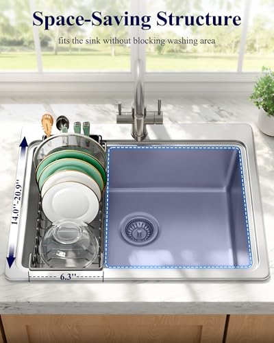 Kitsure Expandable Dish Rack for Kitchen Counter, Medium, Black