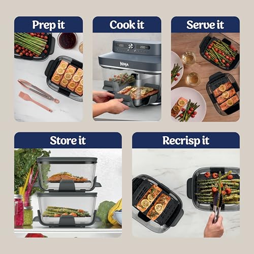 Ninja Crispi DualZone 6-in-1 Glass Air Fryer | With Nontoxic, 2x 4qt Containers & Lids | Microwave, Freezer, Dishwasher Safe | 450°F Max Temp | 1785 Watt | Cyberspace | DD101BL1