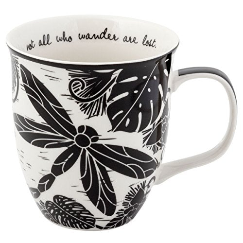 Karma Gifts 14 oz Black and White Boho Mug Dragonfly - Cute Coffee and Tea Mug - Ceramic Coffee Mugs for Women and Men