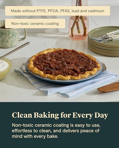Caraway Pie Pan - 9” Non-Stick Ceramic Baking Pan with Handles - Oven Safe up to 550ºF - Non-Toxic, PTFE & PFOA Free - Cream