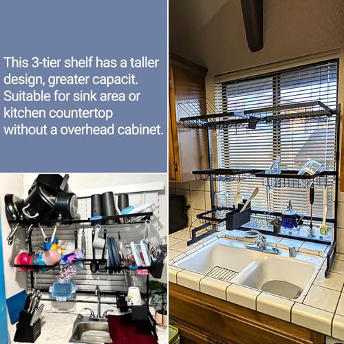 ADBIU Over The Sink Dish Drying Rack (Expandable Height and Length) Snap-On Design 2 Tier Large Dish Rack 31-39.4L x 12W x 34-38H inches