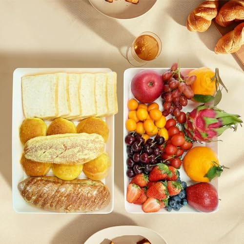 AMGBZT Serving Tray Platter, 4 Pack Food Tray for Veggie Fruit Snack Dessert Cookie Cheese, Food Trays for Party Supplies Display, Plastic Platters for Serving Food, Large White Trays, BPA Free