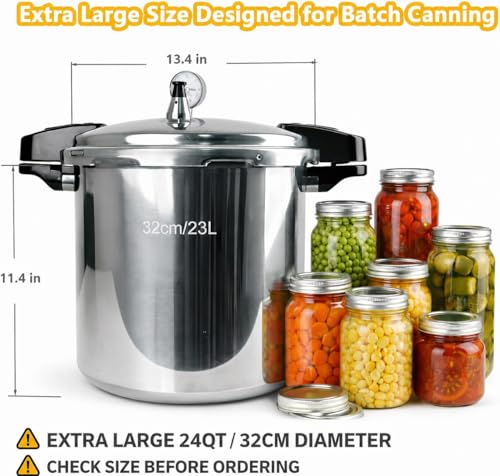 KILOGORGE 24 qt Pressure Canner,Canning Pressure Cooker with Gauge,14.5PSI,Large Capacity Aluminum Pressure Canners for Compatibility Gas and Induction Cooktops
