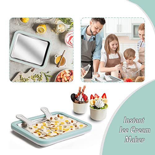 Rolled Ice Cream Maker, Instant Ice Cream Maker, Instant Gelato Pan/Roll, Homemade DIY for Fun Parent-Child Activities Families Mint Green