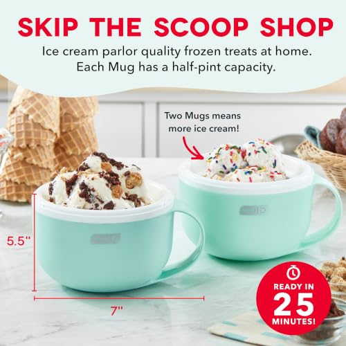 Dash My Mug Ice Cream Maker - Makes Single Serving of Gelato, Frozen Yogurt, Sorbet & More - Easy to Clean & Use - Aqua, 2 Bowls