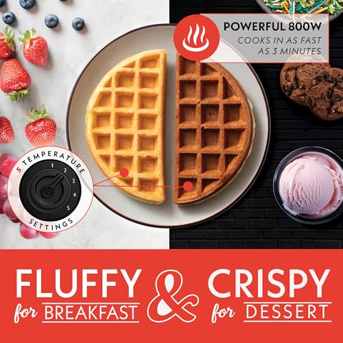 Gourmia Dual Pour Waffle Maker - Belgian Waffle Maker with Mess Free Spout, NonStick Plates, Cool Touch Handle, Compact Upright Storage, Safety Latch, Black