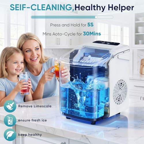 DUMOS Ice Maker Countertop, Ice Machine with Portable Handle, Basket and Scoop, 26lbs Daily, 9 Bullet Cubes in 6-8 Mins, Auto-Cleaning for Home, Kitchen, Office, Outdoors, RV Camping