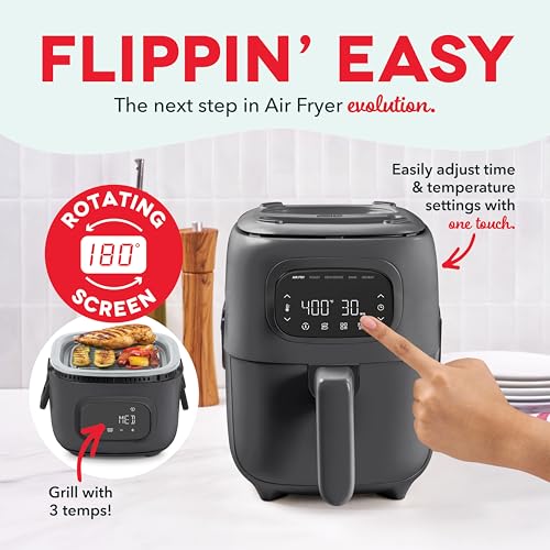 Dash Flip & Fry™ Digital 2-in-1 Grill & Air Fryer - Has AirCrisp® Technology - Digital Touchscreen, Ceramic Nonstick Grill Plate & Special Dehydrate Function - 3 Quarts - Forged Iron