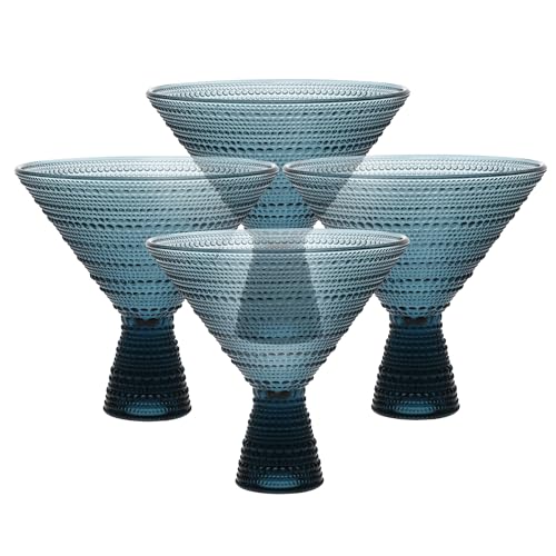 Fortessa Jupiter Beaded Hobnail Glass, 11.5 Ounce Martini (Set of 4), Cornflower Blue