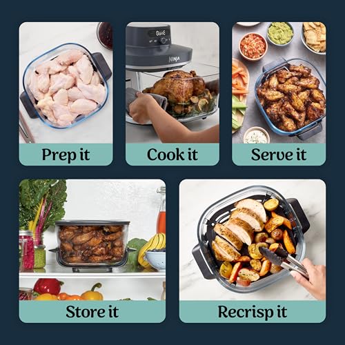 Ninja Crispi Pro 6-in-1 Glass Air Fryer, 450°F, Nontoxic, 6qt & 2.5qt Containers & Lids, Microwave, Freezer, Dishwasher Safe, Max Crisp, Air Fry, Bake, Roast, Recrisp, Dehydrate (Renewed)