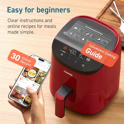 Cosori Lite 2.1 Qt Small Air Fryer, Max 400°F, 4-in-1, 97% less oil, Red