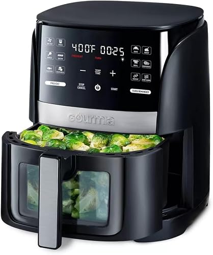 Gourmias 6 Qt Digital Window Air Fryer With 12 Presets, Guided Cooking, Touch Controls & Viewing Window – Oil-Free Frying, Easy Clean, Black