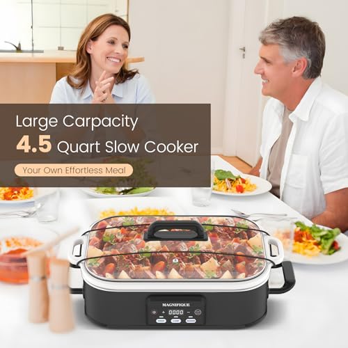 4 Quart Casserole Programmable Slow Cooker with Ceramic Baking Dish - Perfect Kitchen Small Appliance for Family Dinners, Oven Safe and Durable Bakeware for Lasagna, Roasts, Black