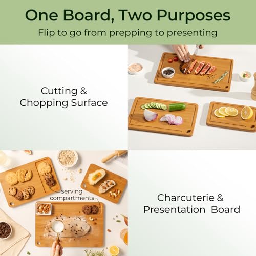 Keechee Bamboo Cutting Board, Durable Wood Cutting Boards for Kitchen with Deep Juice Grooves & Built-in Handles, Ideal Charcuterie & Chopping for Meat, Vegetables and Fruits Ideal Kitchen Gifts
