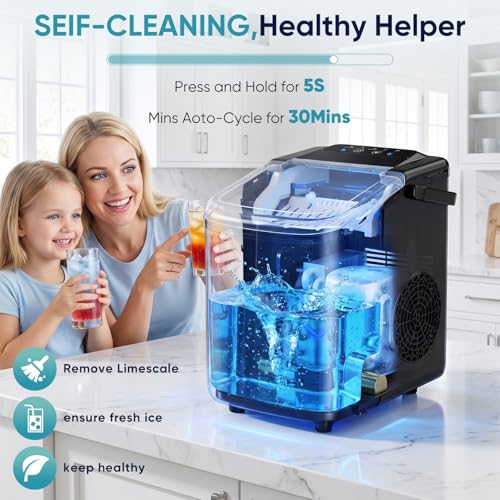 DUMOS Ice Maker Countertop, Ice Machine with Portable Handle, Basket and Scoop, 26lbs Daily, 9 Bullet Cubes in 6-8 Mins, Auto-Cleaning for Home, Kitchen, Office, Outdoors, RV Camping