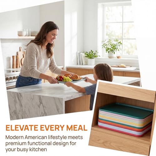 Lyellfe 8 Pack Fast Food Serving Tray, 15 by 10-Inch Wheat Straw Cafeteria Tray, Colorful Restaurant Serving Trays, Rectangular Serving Platter for Party, Home, School, Restaurant