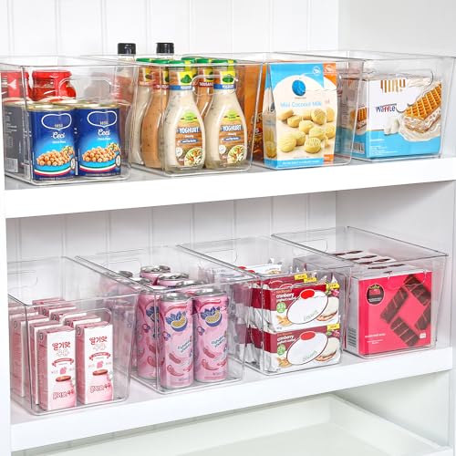 Vtopmart 6 Pack Clear Plastic Storage Bins, Pantry Organizer Containers with Handle for Refrigerator, Fridge, Cabinet, Kitchen, Countertops, Cupboard, Home Organization and Storage, XL