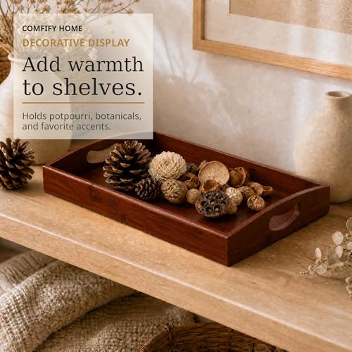Comfify Dark Brown Bamboo Serving Trays Set of 3 – Nesting Ottoman Trays