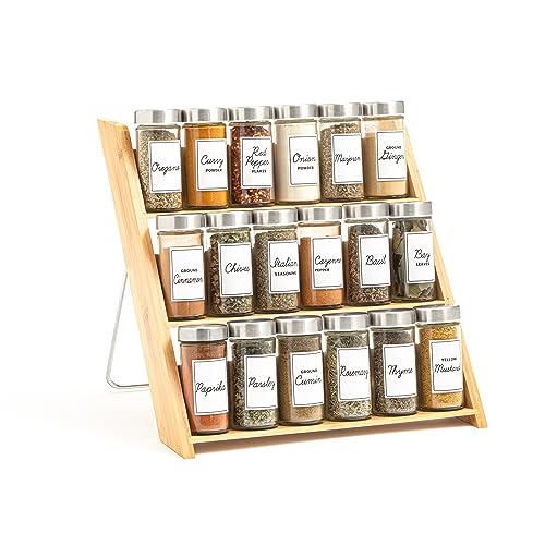 Orii 18 Jar Bamboo Compact Spice Rack with Spices Included & 5-Year Free Spice Refill Program for Countertop or Kitchen Drawer with Glass Jars