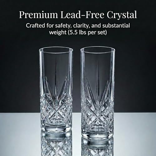 Godinger Tall Beverage Glasses Collins All Purpose Drinking Glasses- Dublin Collection, SET OF 4
