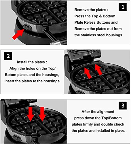 Health and Home 360 Rotating Belgian Multifunction Nonstick Baking Waffle Maker with 2 sets of Interchangeable Belgian Waffle and Omelet Baking plates