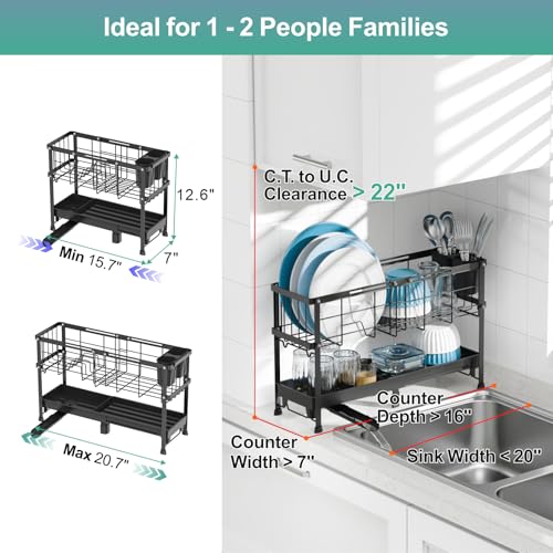 GSlife Narrow 2 Tier Dish Drying Rack - Expandable for Small Kitchens & RVs